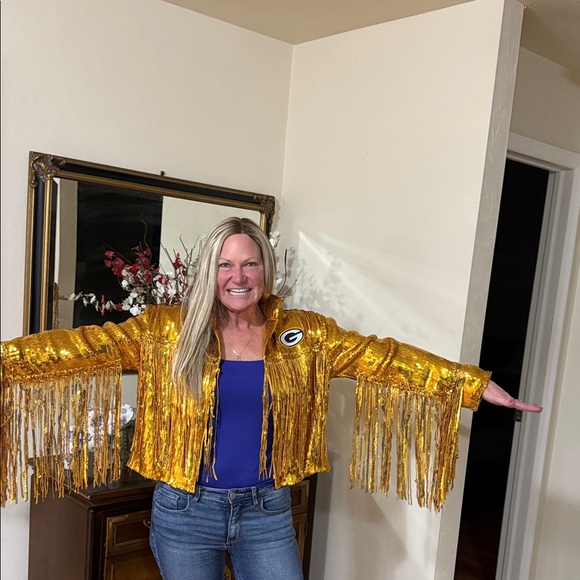 Gold Sequin Fringe Green Bay Packers Jacket, Large - Picture 5 of 11